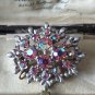 VINTAGE 1990-s Oval Silvertone Pink Aurora Borealis Rhinestone Cluster BROOCH.
