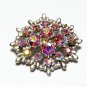 VINTAGE 1990-s Oval Silvertone Pink Aurora Borealis Rhinestone Cluster BROOCH.