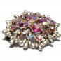 VINTAGE 1990-s Oval Silvertone Pink Aurora Borealis Rhinestone Cluster BROOCH.