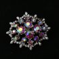 VINTAGE 1990-s Oval Silvertone Pink Aurora Borealis Rhinestone Cluster BROOCH.