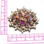 VINTAGE 1990-s Oval Silvertone Pink Aurora Borealis Rhinestone Cluster BROOCH.