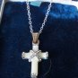 Antique Vintage 1920-s 925 FS Silver Holly Cross Stone Pendant- 16 inch Chain