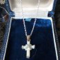 Antique Vintage 1920-s 925 FS Silver Holly Cross Stone Pendant- 16 inch Chain