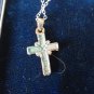 Antique Vintage 1920-s 925 FS Silver Holly Cross Stone Pendant- 16 inch Chain