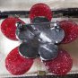 VINTAGE 1980-s Red/Pink Glitter Glass & Pink Crystal Stone Layered Floral Brooch
