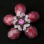 VINTAGE 1980-s Red/Pink Glitter Glass & Pink Crystal Stone Layered Floral Brooch
