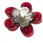 VINTAGE 1980-s Red/Pink Glitter Glass & Pink Crystal Stone Layered Floral Brooch