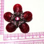 VINTAGE 1980-s Red/Pink Glitter Glass & Pink Crystal Stone Layered Floral Brooch