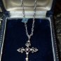 Vintage 1950-s 925 Silver/ Cubic Zirconia Large Cross Crucifix Pendant & Chain.