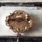 VINTAGE Small Goldtone Framed Glass Printed Fragonard Courting Couple BROOCH.