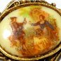 VINTAGE Small Goldtone Framed Glass Printed Fragonard Courting Couple BROOCH.