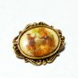 VINTAGE Small Goldtone Framed Glass Printed Fragonard Courting Couple BROOCH.