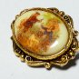 VINTAGE Small Goldtone Framed Glass Printed Fragonard Courting Couple BROOCH.