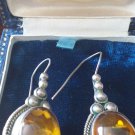 Victorian Antique Vintage Sterling Silver Large Baltic Amber Earrings - Heavy!