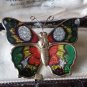 VINTAGE 1990-s Goldtone Layered Green/Red/Yellow Enamel Butterfly BROOCH