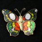 VINTAGE 1990-s Goldtone Layered Green/Red/Yellow Enamel Butterfly BROOCH