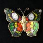 VINTAGE 1990-s Goldtone Layered Green/Red/Yellow Enamel Butterfly BROOCH