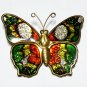 VINTAGE 1990-s Goldtone Layered Green/Red/Yellow Enamel Butterfly BROOCH