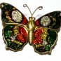 VINTAGE 1990-s Goldtone Layered Green/Red/Yellow Enamel Butterfly BROOCH