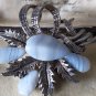 VINTAGE 1980-s Celtic Pale Blue Lace Agate Polished Stone Ribbon/Floral BROOCH