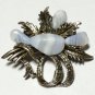 VINTAGE 1980-s Celtic Pale Blue Lace Agate Polished Stone Ribbon/Floral BROOCH
