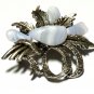 VINTAGE 1980-s Celtic Pale Blue Lace Agate Polished Stone Ribbon/Floral BROOCH