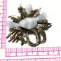 VINTAGE 1980-s Celtic Pale Blue Lace Agate Polished Stone Ribbon/Floral BROOCH