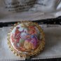 VINTAGE Gold Frame White Glass Fragonard/Courting Couple Printed BROOCH