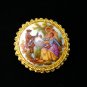 VINTAGE Gold Frame White Glass Fragonard/Courting Couple Printed BROOCH