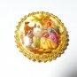 VINTAGE Gold Frame White Glass Fragonard/Courting Couple Printed BROOCH