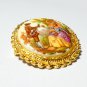 VINTAGE Gold Frame White Glass Fragonard/Courting Couple Printed BROOCH