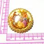 VINTAGE Gold Frame White Glass Fragonard/Courting Couple Printed BROOCH