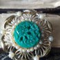 VINTAGE Rare Signed Exquisite Pearl & Pressed Floral Green/Peking Glass BROOCH