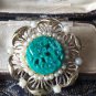 VINTAGE Rare Signed Exquisite Pearl & Pressed Floral Green/Peking Glass BROOCH