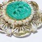 VINTAGE Rare Signed Exquisite Pearl & Pressed Floral Green/Peking Glass BROOCH