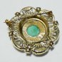 VINTAGE Rare Signed Exquisite Pearl & Pressed Floral Green/Peking Glass BROOCH