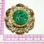 VINTAGE Rare Signed Exquisite Pearl & Pressed Floral Green/Peking Glass BROOCH