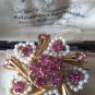 VINTAGE 1970-s Goldtone Faux Pearl Hearts & Pink Sparkly Crystal Floral BROOCH.