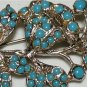 Vintage 1970-s Silvertone Metal Turquoise Leaf Brooch - Very Pretty!