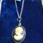 Antique Vintage Victorian 1890-s Cream Cameo Pendant & 18 Inch Modern Chain