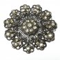 VINTAGE 1970-s Extremely Large Pewter Crystal Openwork Czech Style Brooch.