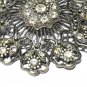 VINTAGE 1970-s Extremely Large Pewter Crystal Openwork Czech Style Brooch.