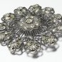 VINTAGE 1970-s Extremely Large Pewter Crystal Openwork Czech Style Brooch.