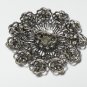 VINTAGE 1970-s Extremely Large Pewter Crystal Openwork Czech Style Brooch.