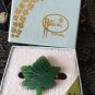 Vintage Genuine CANADIAN CARVED JADE Maple Leaf BROOCH in Original Box.