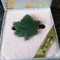 Vintage Genuine CANADIAN CARVED JADE Maple Leaf BROOCH in Original Box.