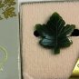 Vintage Genuine CANADIAN CARVED JADE Maple Leaf BROOCH in Original Box.