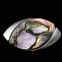VINTAGE Signed Exquisite Silvertone & Abalone Shell Navette Abstract BROOCH