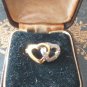 Antique Vintage 1950-s SILVER AND GOLD ENTWINED HEARTS RING Size UK M 1/2, US 6