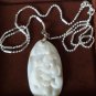 Antique Vintage Art Deco Silver Old Mother of Pearl Carved Pendant on Chain.